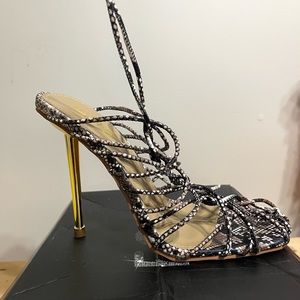 Tie up sandal heel espadrilles beige snake skin